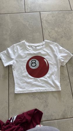 White 8 Ball Graphic Crop T-Shirt