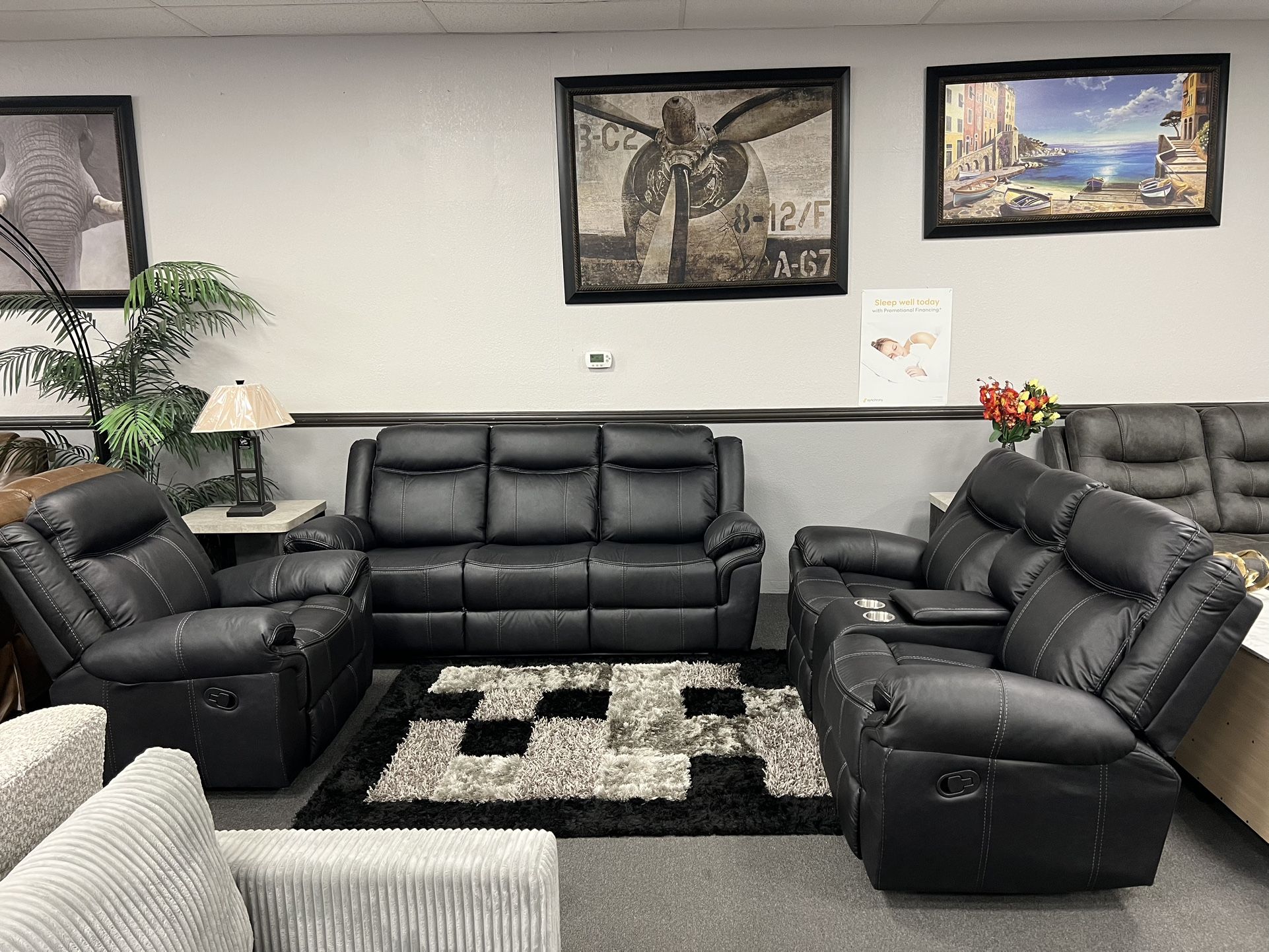 2PC Black Sofa & Loveseat w/ FREE Recliner 🔥SALE🔥