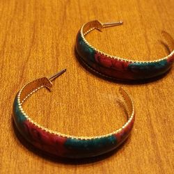 Green And Red Half Moon Earrings