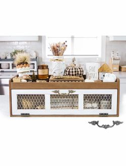 Felt Creative Home Goods Farmhouse Chicken Wire Countertop Shelving Organizer, Decorative Kitchen Pantry Storage Cabinet, Rustic Counter Storage Displ