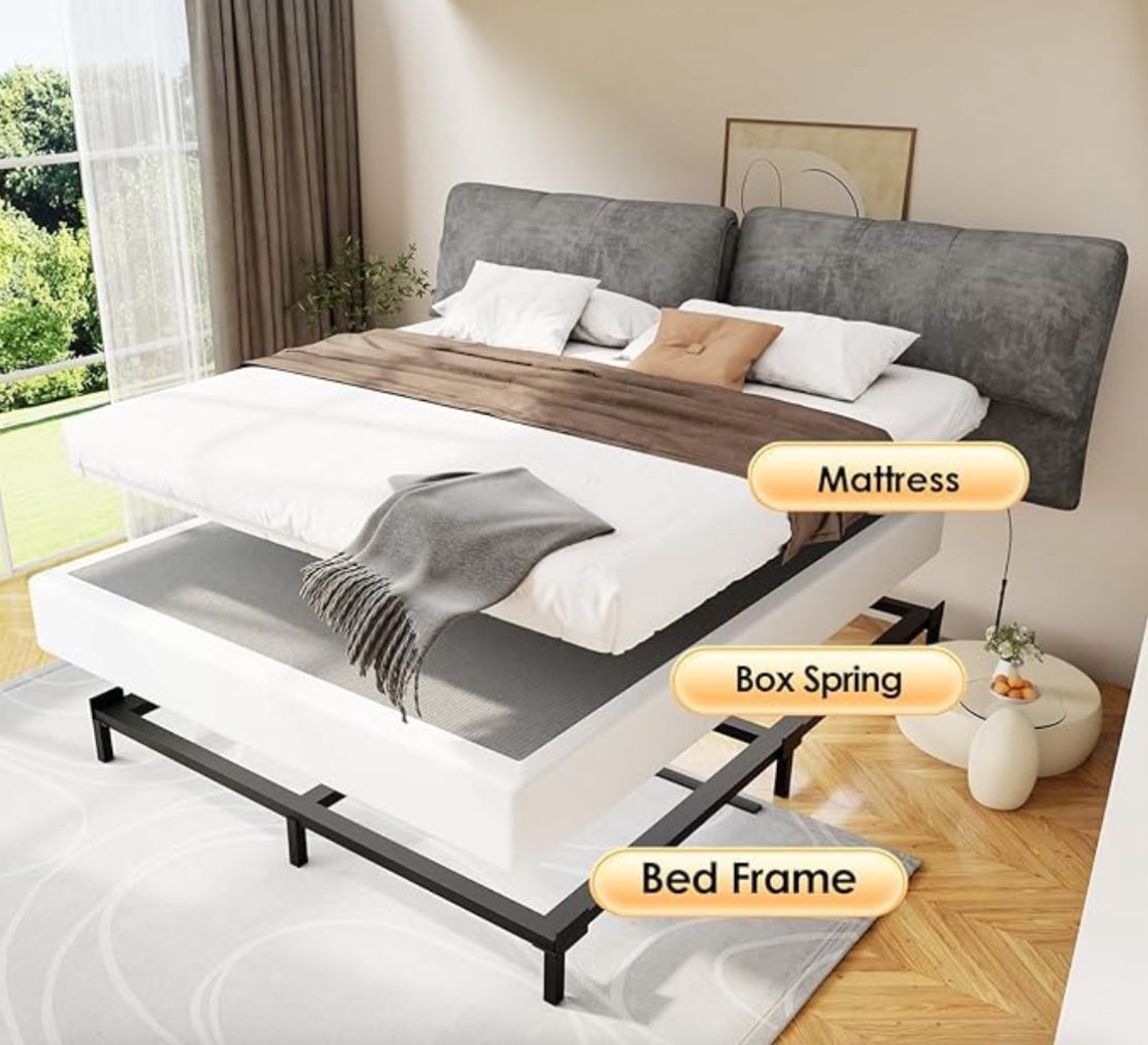 D&H FURNIMMT Full Size Box Spring 7 Inch, Heavy Duty Metal Box Spring Bed Base with Fabric Cover, Mattress Foundation, Easy Assembly, Noise Free（Full）