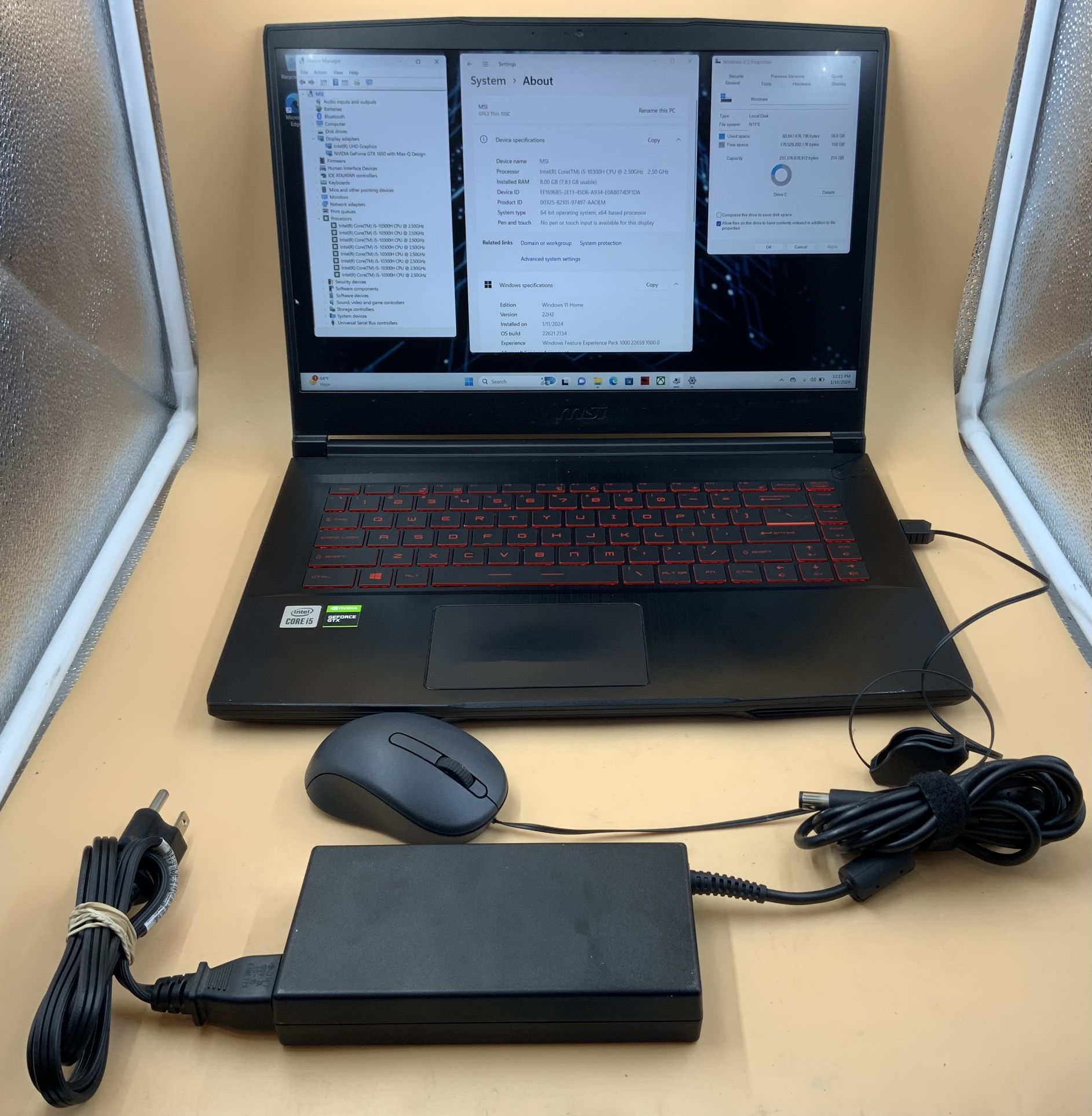 MSI GF63 Thin MS-16R5 i5 2.5GHz 8GB RAM 256GB SSD Gaming Laptop GeForce ...