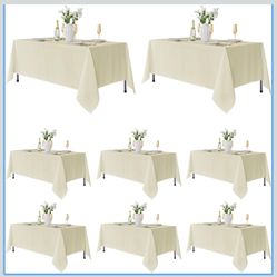 8 Pack Rectangle Tablecloths: Stain Resistant Wrinkle Free Fabric Table Clothes, Washable Reusable Polyester Table Covers