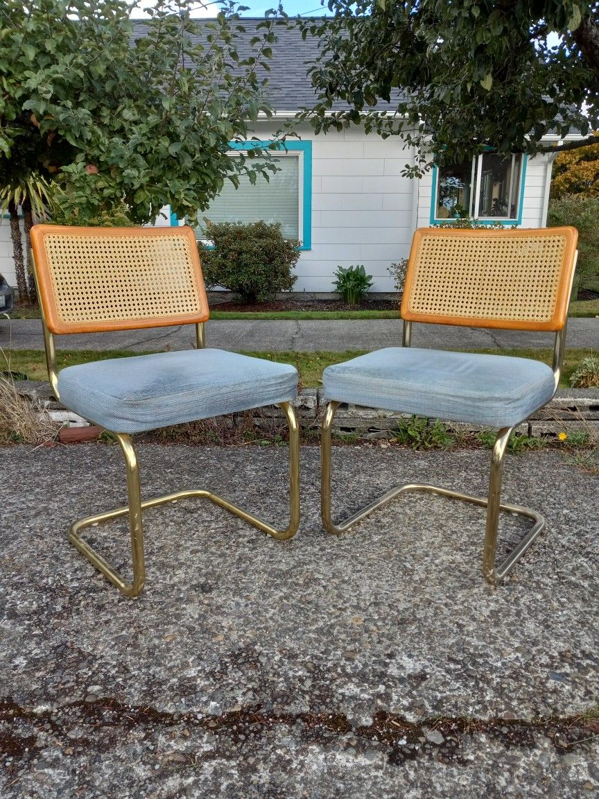 Vintage Cane Back Brass Cantilever Chairs - Set of

2