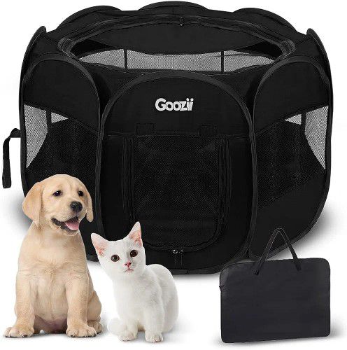 GOOZII Puppy Playpen Indoor for Small Dogs, Portalble Pet Dog Play Pens Kennel Crate with Top Cover Floor Door Enclosed for Large Cats Animal as Dog L
