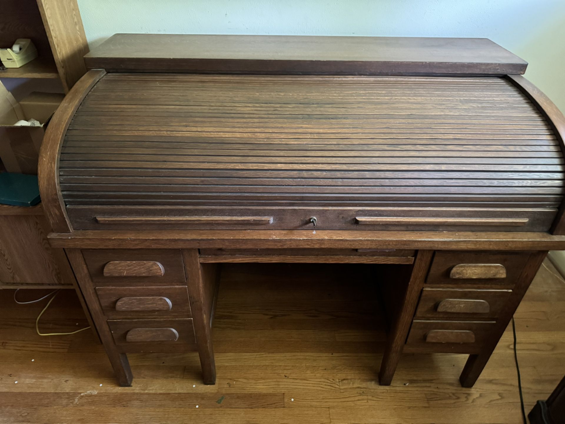 Vintage Roll-Top Desk and Office Swivel Chair