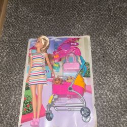 Barbie puppy dog set with stroller brand new box ripped open, but still attached