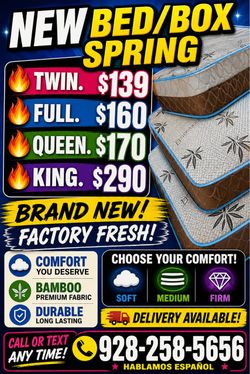 New Mattress and Box Spring Set (king. Queen. Full and twin.