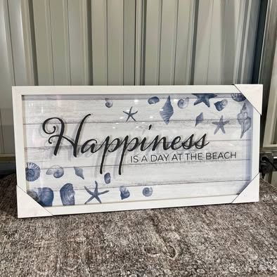 BRAND NEW “Happiness is a day at the beach” Wall Art Picture Coastal Decor