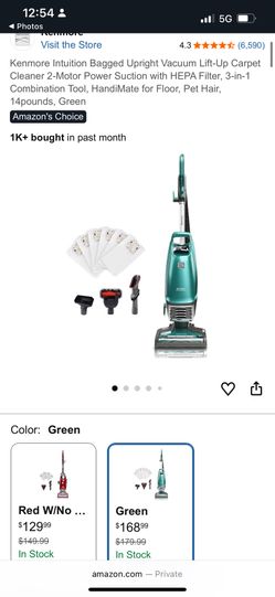 Kenmore Intuition Bagged Upright Vacuum Lift-Up Carpet Cleaner 2-Motor Power Suction with HEPA Filter, 3-in-1 Combination Tool, HandiMate for Floor, P