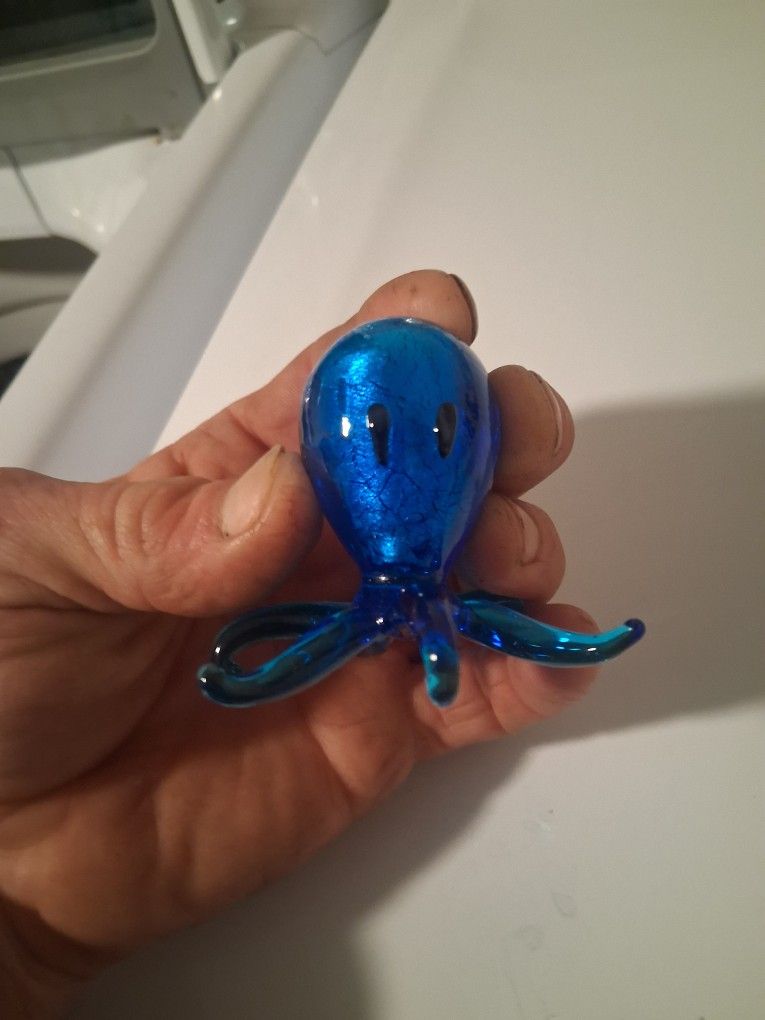 Blue Glass Hand Blown Octopus Figurine