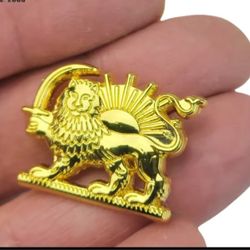 Shir Khorshid Lion & Sun Lapel Pin Brooch Golden Unisex Iran Persia Glory