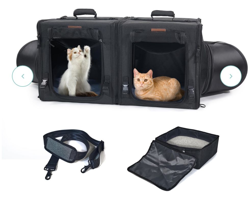 Cat Travel Carrier with Litter Box 2-in-1 Portable Double Cat Carriers for 2 Cats and Pet Shelter Ideal for Multiple Cats Soft Foldable Design with Sh