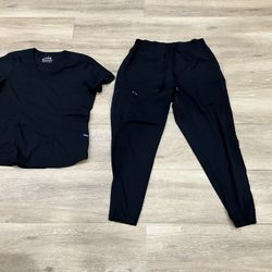 Adar Medical Spa Uniform Scrubs Black Womens Size XLarge  V Top + Drawstring Bottom 