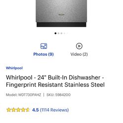 New Whirlpool Dishwasher 