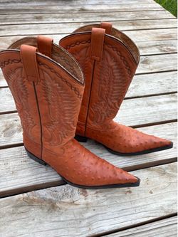 Forastero Genuine Ostrich Skin Brown Cowboy Boots – Men’s Size 10.5