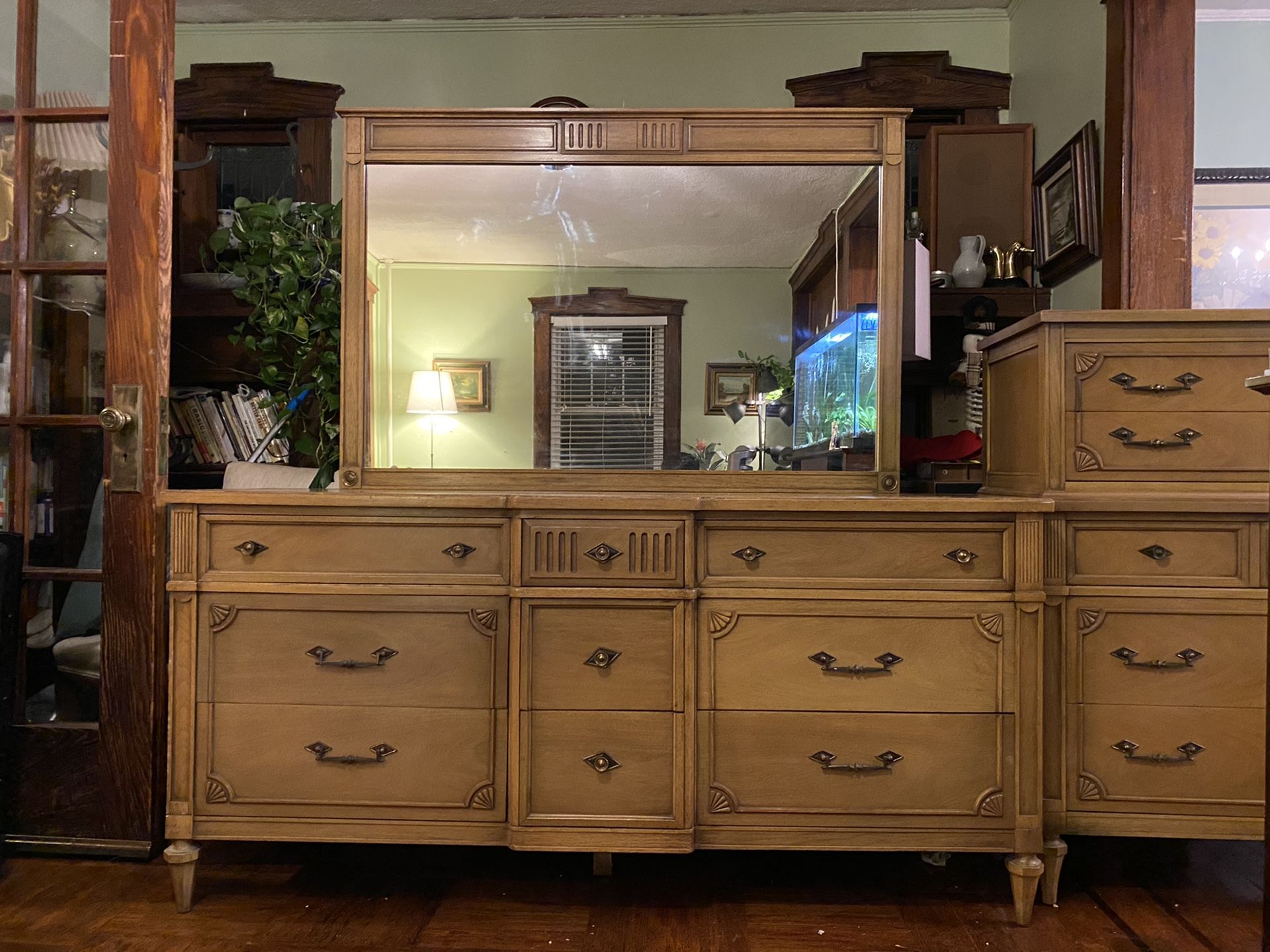 Antique real wood bureau and dresser 2 piece set