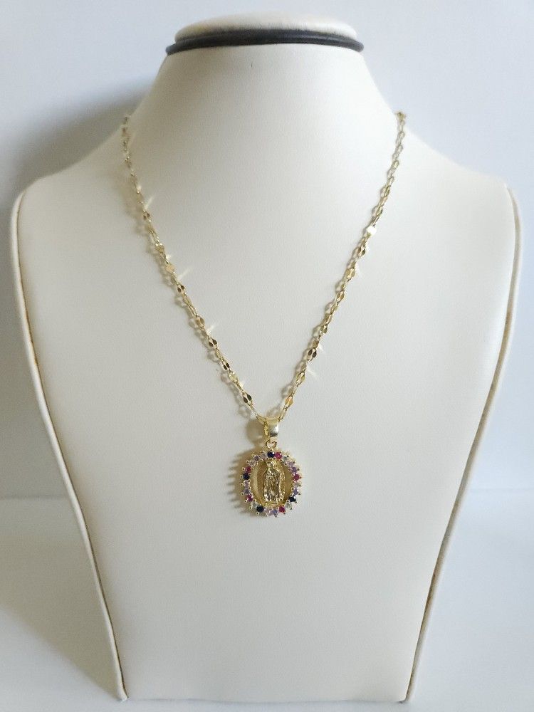 Necklace Chain Virgen De Guadalupe Gold Plated Oro Laminado