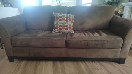 Brown microfiber couch with matching ottoman