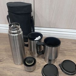 Insulated. Traveling Coffee Or Tea Thermos With Two Mugs And Traveling Case Bag