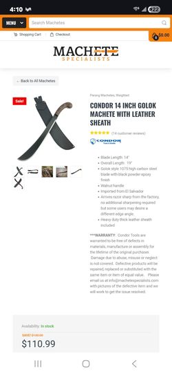 Condor 14 Inch Golok Machete with Leather Sheath