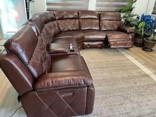 New Top Grain Real Leather 6 Pc Sectional Sofa With Three Power Recliners And Three Power Headrests