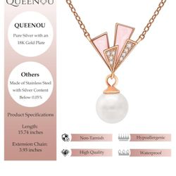 Gold Plated Silver Pearl Necklace Brand New  With Gift Box Included 