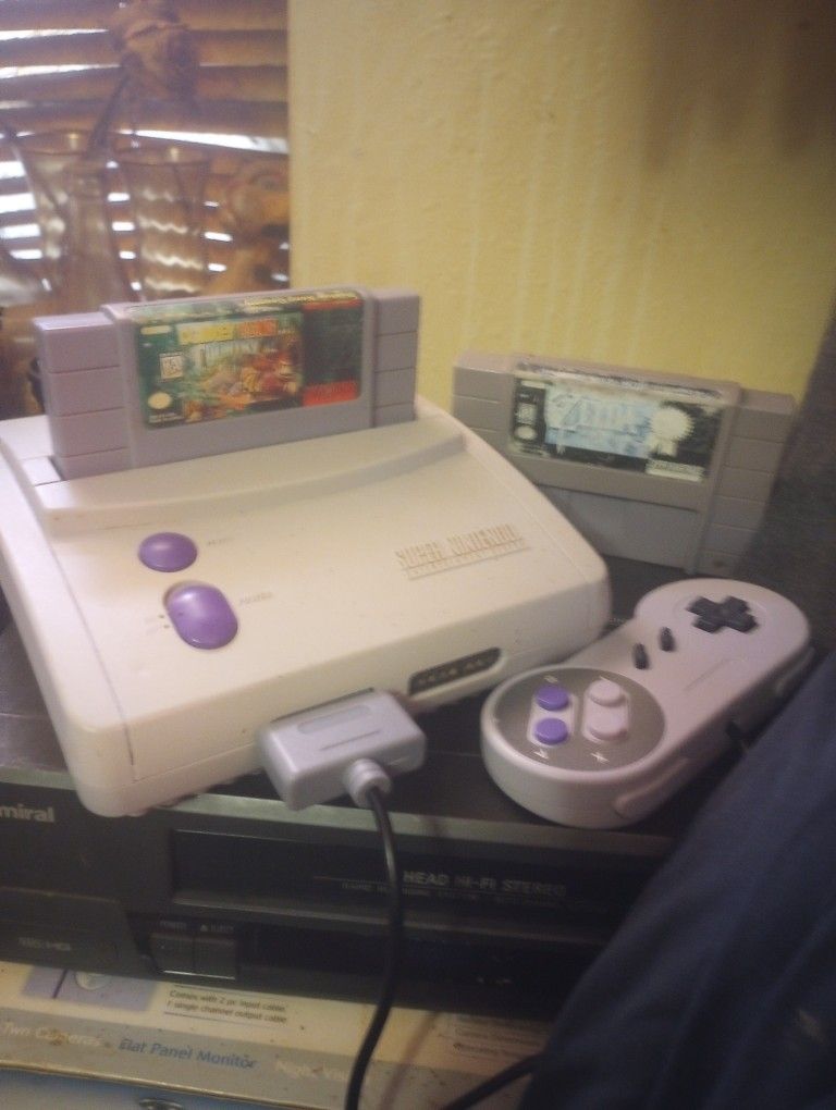 Original SNES Console With Two Games And Two Controllers