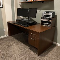 Large Desk With Locking File Cabinet Built In
