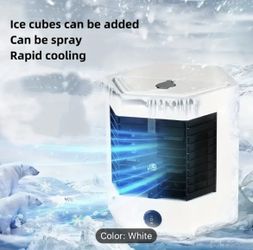 mini cooler fan two ice cubes added, desk fan, mini ac