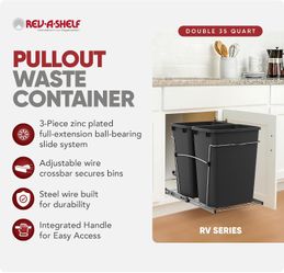 Rev-A-Shelf Double Pullout Garbage Trash Cans for Kitchen Cabinets, 35qt