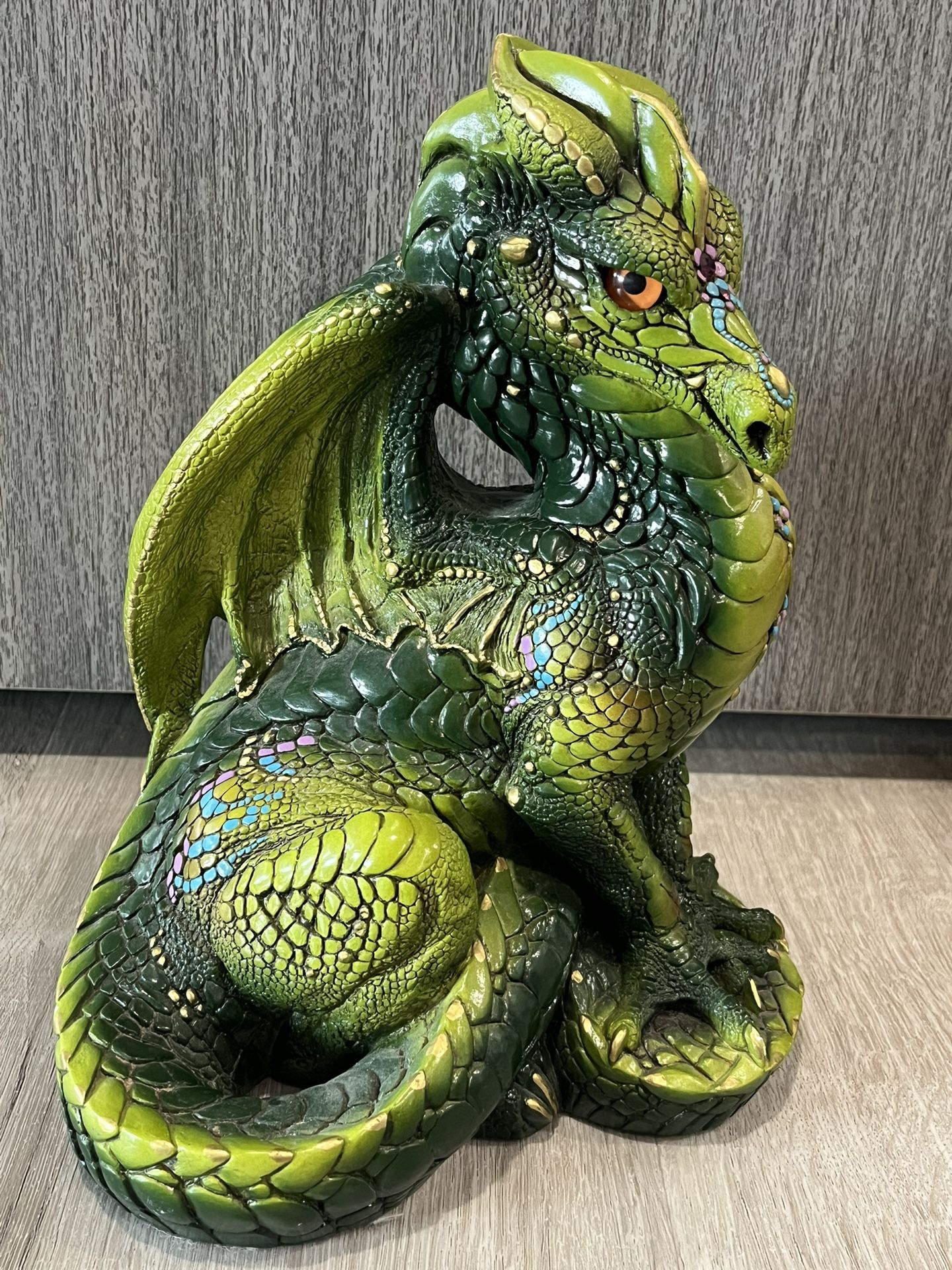 Vintage Windstone Editions Male Green And Gold Dragon Statue, Peña ‘86