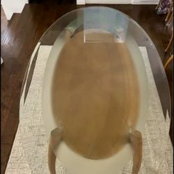 1950s Glass Top Wood Legs Dining Table