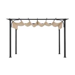 New 10x10 ft. Outdoor Patio Brown Steel Classic Frame Pergola with Retractable White Canopy Shade