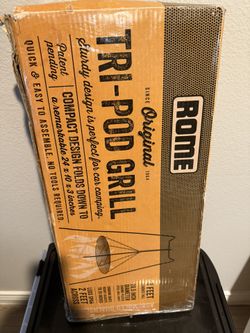 Rome Tri-Pod Grill, which is a portable and versatile cooking tool for outdoor use, particularly for camping