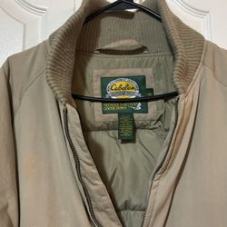 Cabelas Premier Vintage Northern Goose Down Jacket Mens Large Canvas Bomber