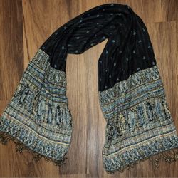 EUC Reversible Pashmina Shawl in Gorgeous Darker Shades & Vibrant Tones w Fringe at Ends