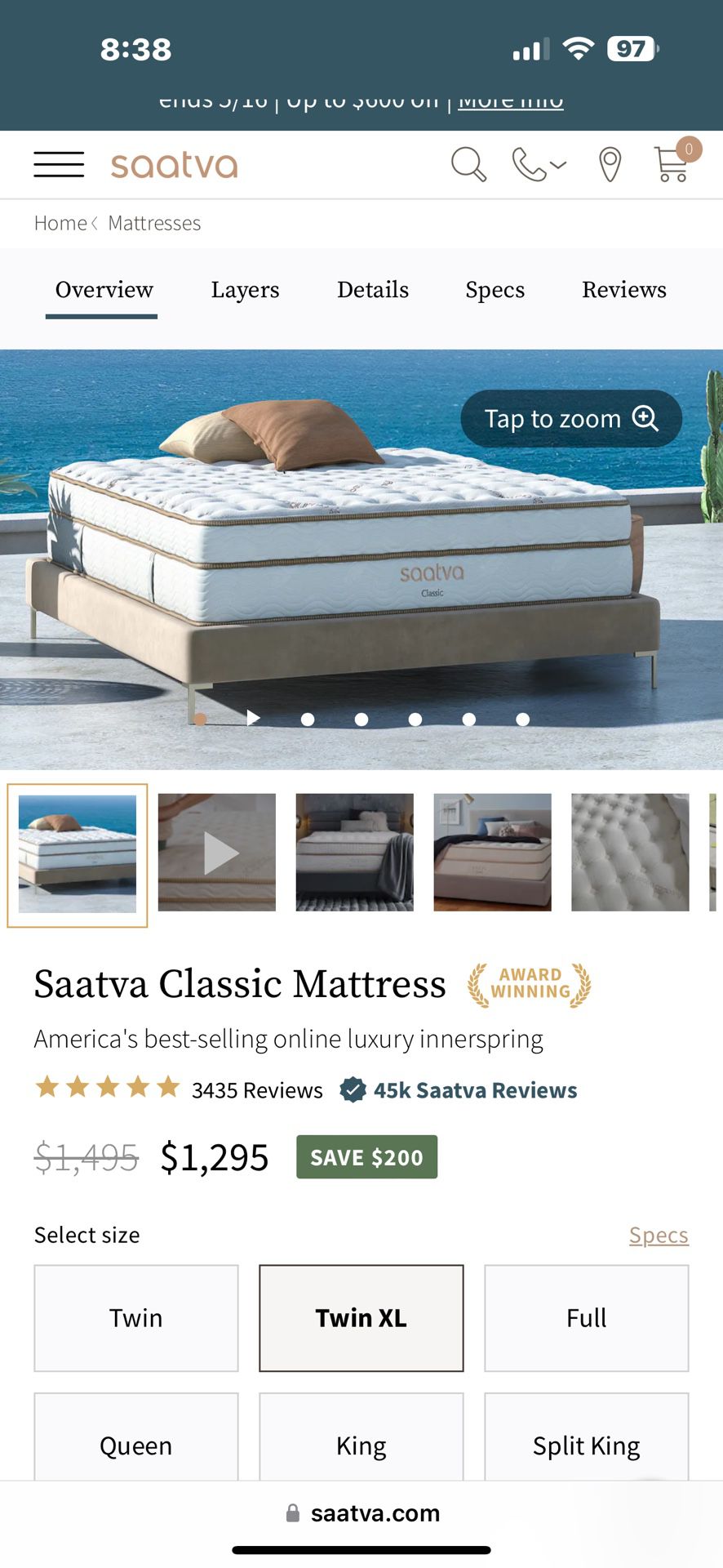 Luxury Sastva XL Twin Adjustable Bed 
