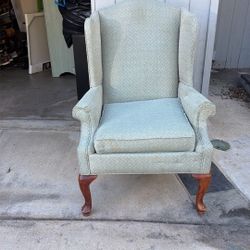 Classic Wingback Armchair – Light Blue Patterned Upholstery - Free With Pick Up 