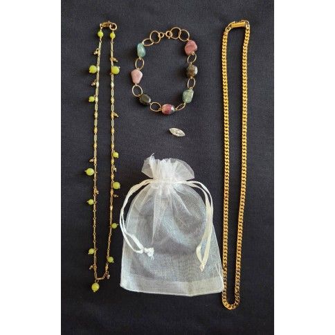 4pc Necklace & Natural Gemstone Bracelet Set 10K 14K 22K Gold Fill