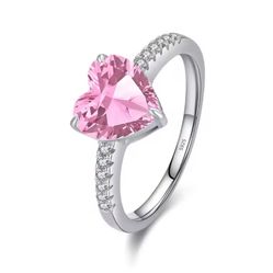 Pink Heart 8x8 Cubic Zirconia Ring Silver 