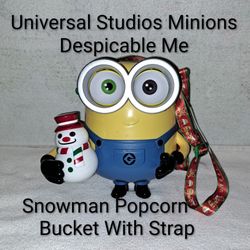 Universal Studios Minions Despicable Me Snowman Popcorn Bucket With Strap