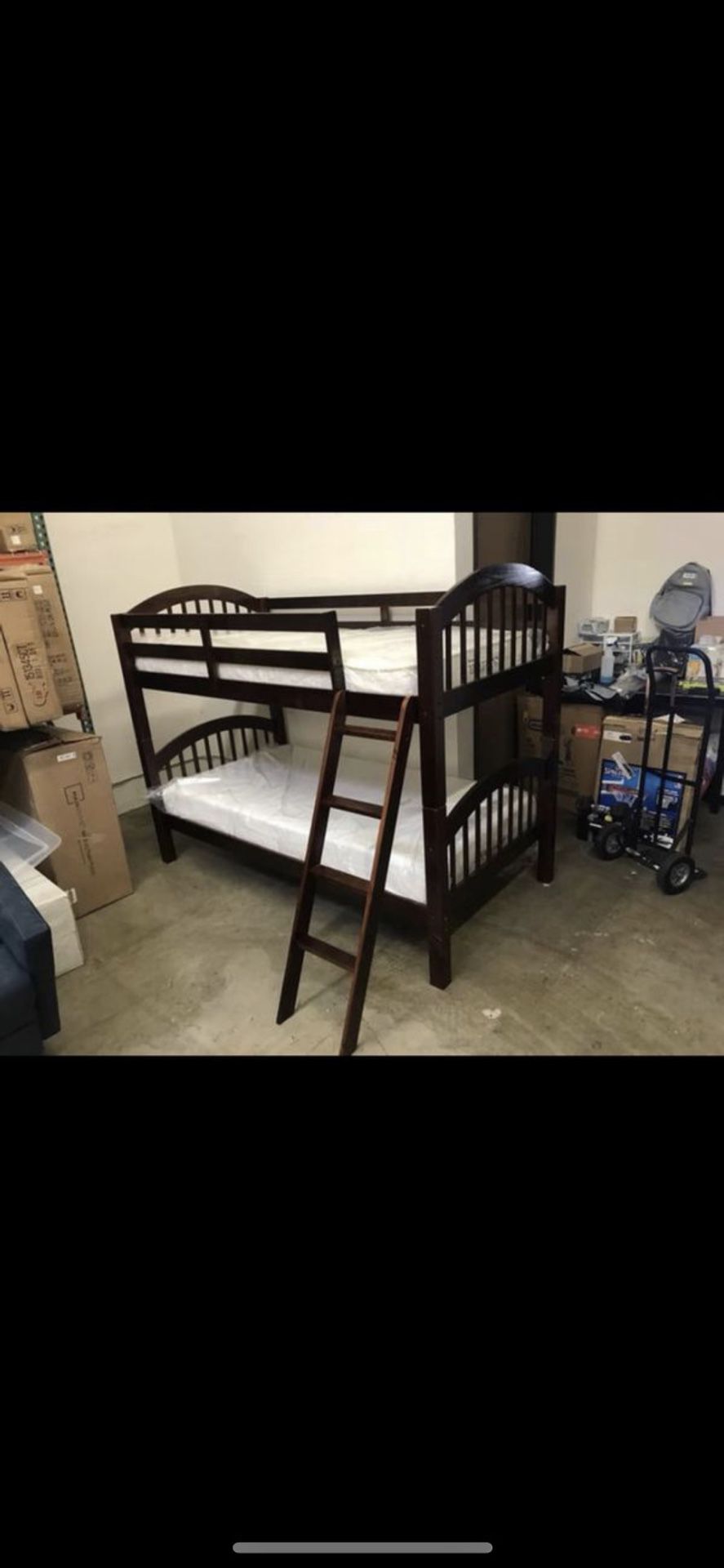 Twin over twin bunk bed frame with mattresses