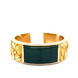 14KT Yellow Gold Nugget Jade Ring 11.60g Size 10 I-1034