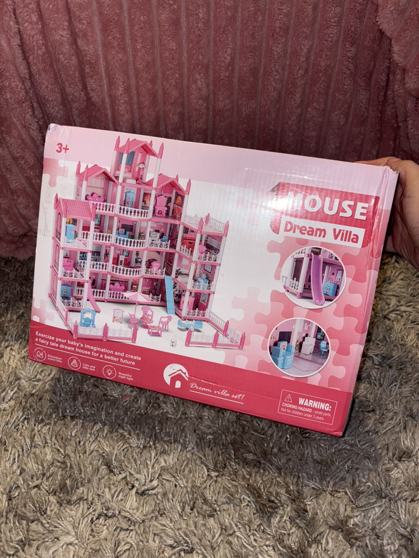 New! Big Dream Doll House with 5 Stories- 19 Rooms, 4 Dolls, Mat, LED Light, Furnitures, Puppie, Accessories