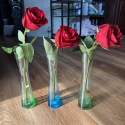 3 Bud Vases – 9.5” Tall (Green & Blue)