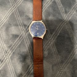 SKAGEN GRENEN BLUE DIAL BROWN LEATHER