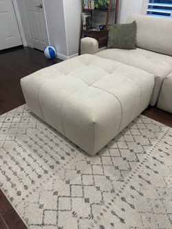 Large Tufted Ottoman in Cream Fabric