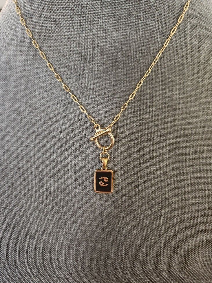 Gold Zodiac "Cancer" Toggle Necklace
