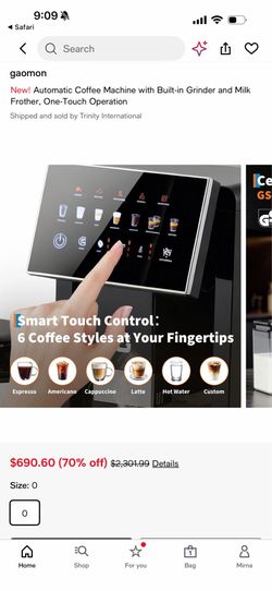 Automatic Coffee Machine with Built-in Grinder and Milk Frother, One-Touch Operation